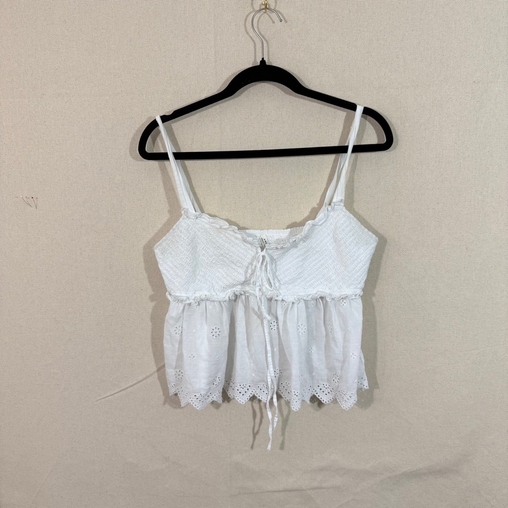 American Eagle White Eyelet Smocked Peplum Cami Top Women Medium Cottagecore